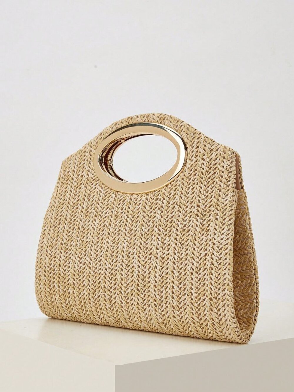 Khaki Versatile Minimalist Woven Women's handle and Shoulder Bag - Picture 6 of 9